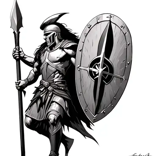 Spartan With A Spear And Shield