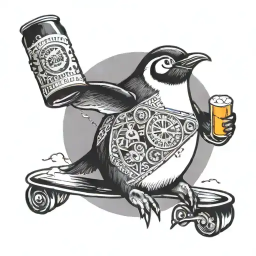 Penguin With Snowboard And Beer