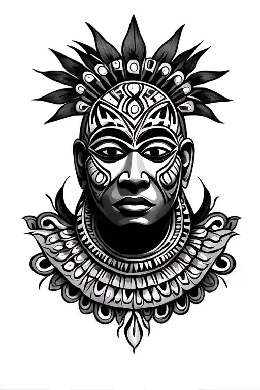 Kisi Liberian Mask Surrounded By Tribal Patterns
