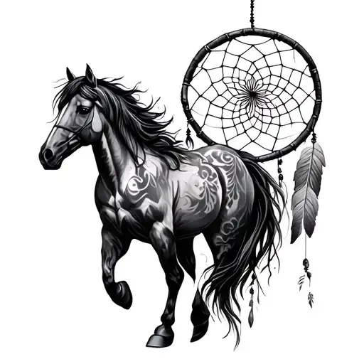 Horse Reering Dream Catcher Entangled In A Beautiful