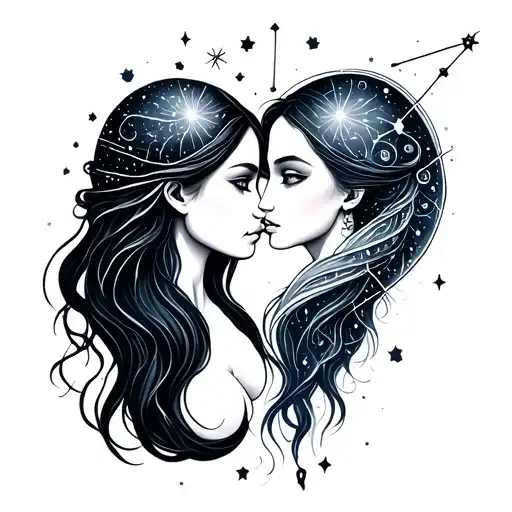 Sister Tattoo Aquarius Constellation Merging Together