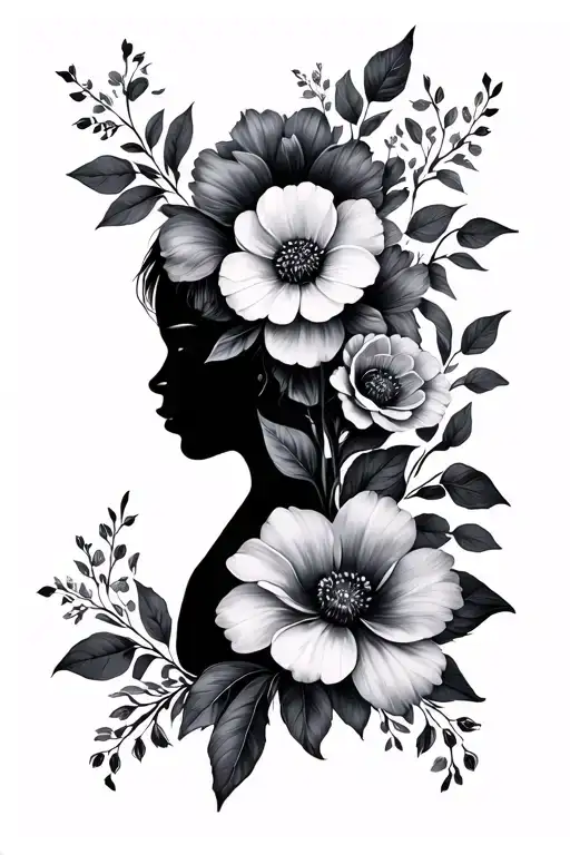 Nature And Family Silluetes And Flowers