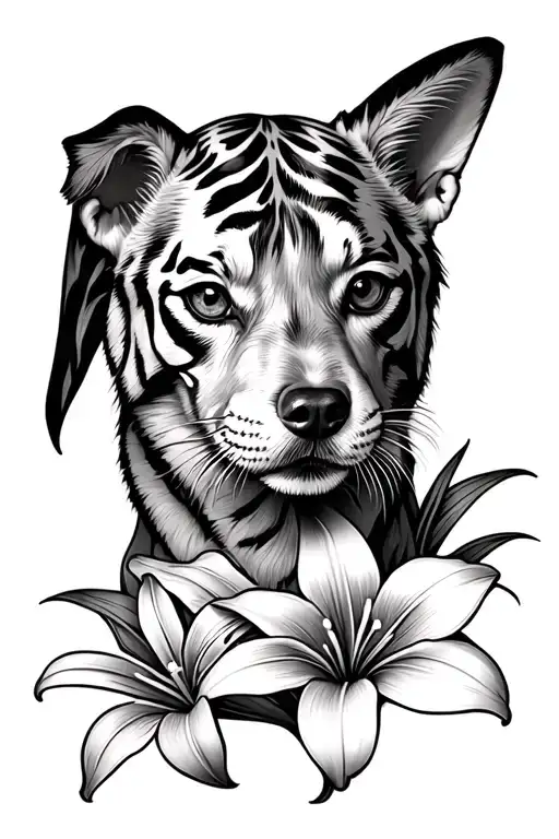 Outline Of Dog Ears With Tiger Lillies Around It
