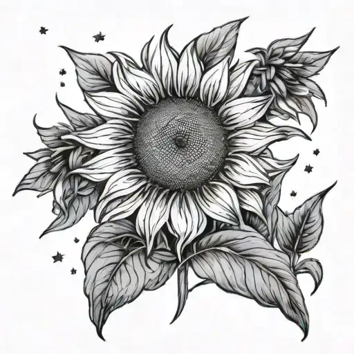 A Vibrant Sunflower Field With Shooting Stars Streaking Across The Sky