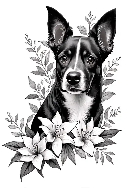 Outline Of Just The Dog Ears Not The Whole Dog With Lilly Flowers Around It