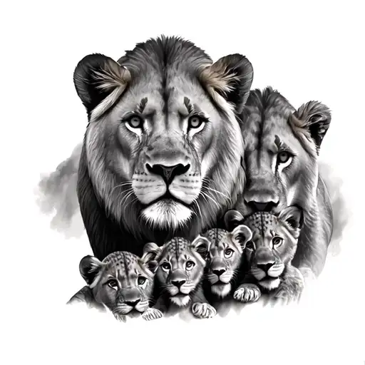 Lioness And 5 Cubs