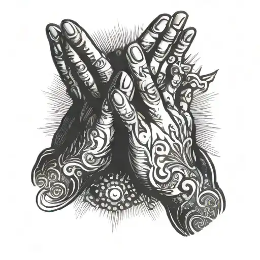 God Hands In The Praying Position With A Necklacross In Between His Hands
