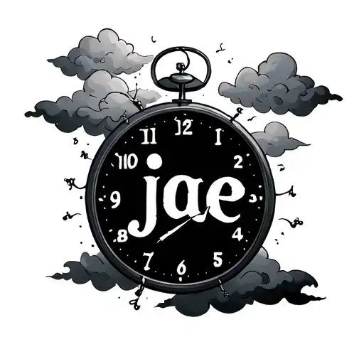 The Name Jae On Arm Sleeve With A Clock And Clouds