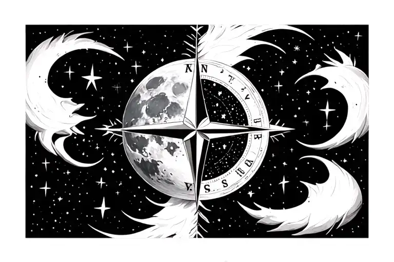 The Moon And Compass Of The Wind Rose In Unsymmetrical Stars