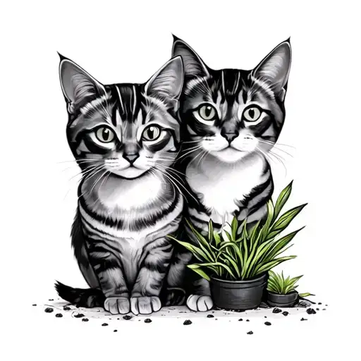 Two Cats And Plants Growing