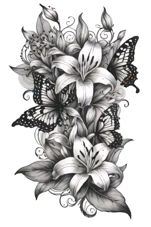 Lilies And Butterflies Fluttering