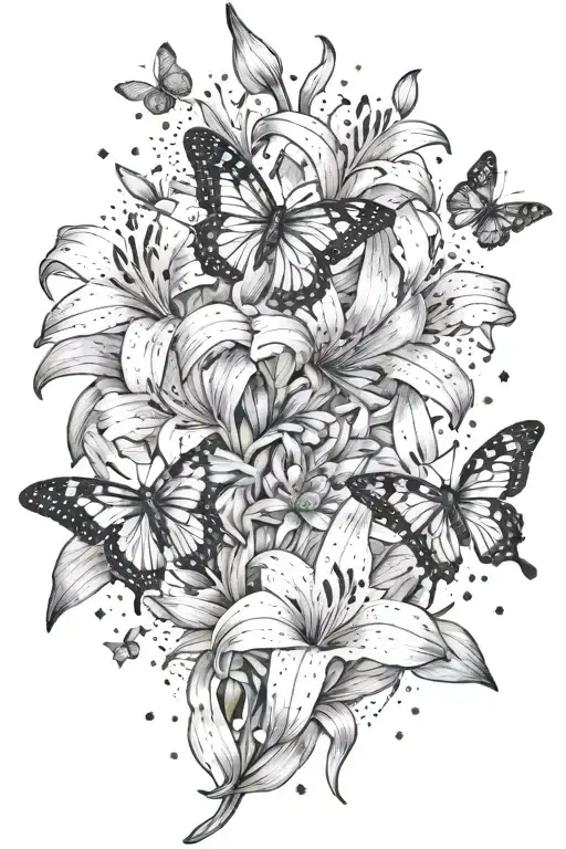 Lilies And Butterflies Fluttering Amidst Constellations