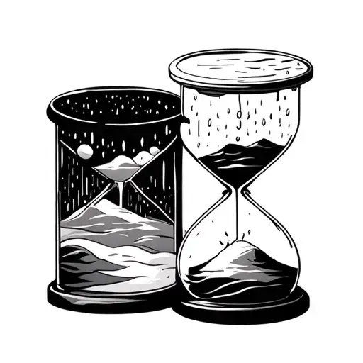Sand Timer With Top Half Sunny Outdoors And Bottom Half Raining Outdoors