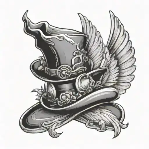 Magician Hat With Rabit Ears And Wings Flying