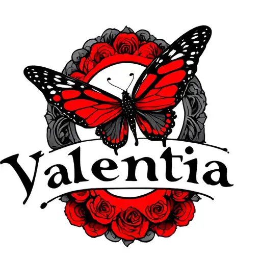 The Name Valentina With Butter Flys Color Red