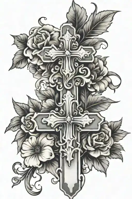 Cross And Flowers Growing