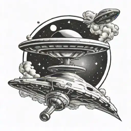 Ufo In The Sky Filled With Galaxies