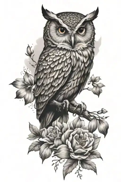 Owl With Cosmos And Gladiolus
