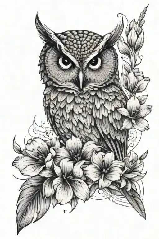 Minimalist Owl With Cosmo Flower And Gladiolus Flower