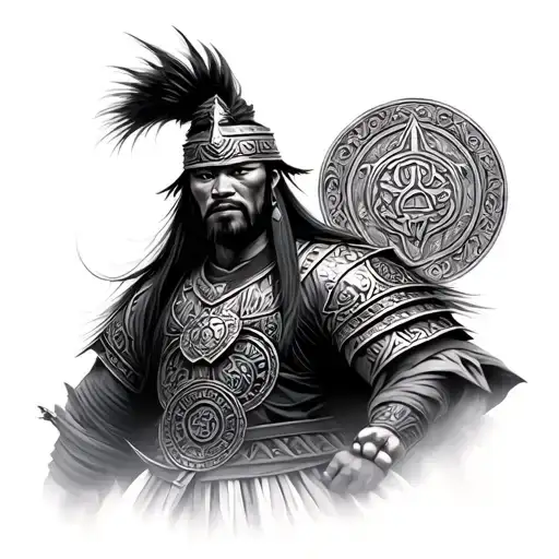 Mongolian Warrior With Old Mongolian Cimbol