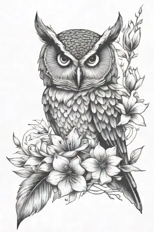 Minimalist Owl With Cosmo Flower And Gladiolus Flower