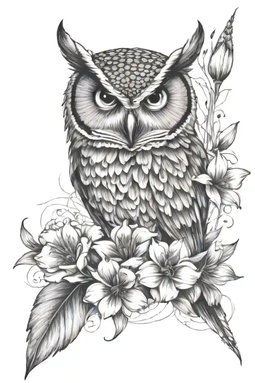 Owl Face With Cosmo Flower And Gladiolus Flower