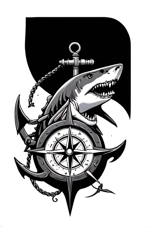Boat Anchor And Compass Shark Emerging