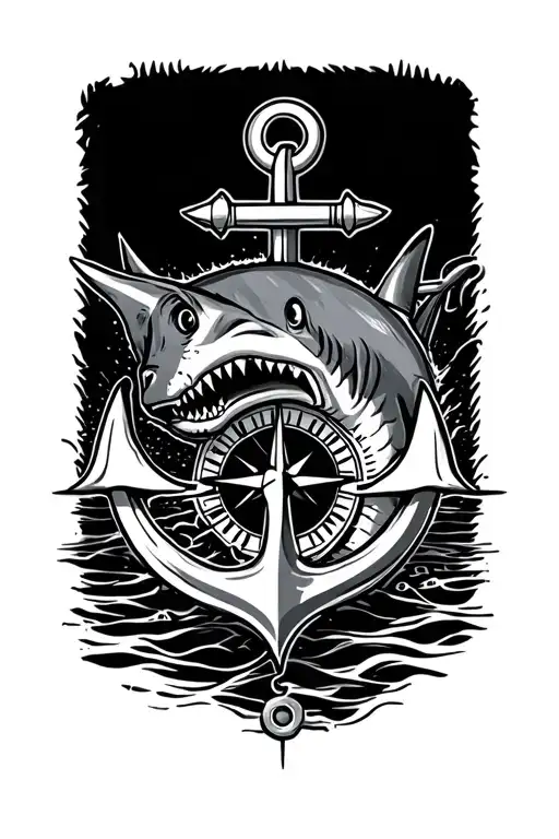 Boat Anchor And Compass Shark Emerging