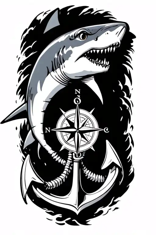 Boat Anchor And Compass Shark Emerging