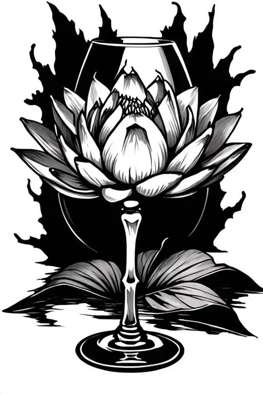 Lotus Flower And Wine Glass Skeleton Fingers