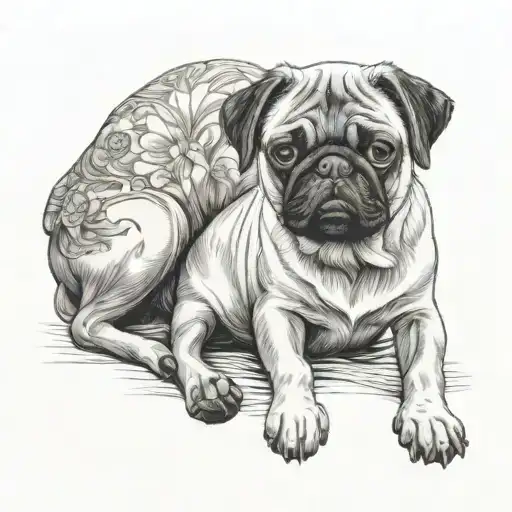 Pug With Child Sitting
