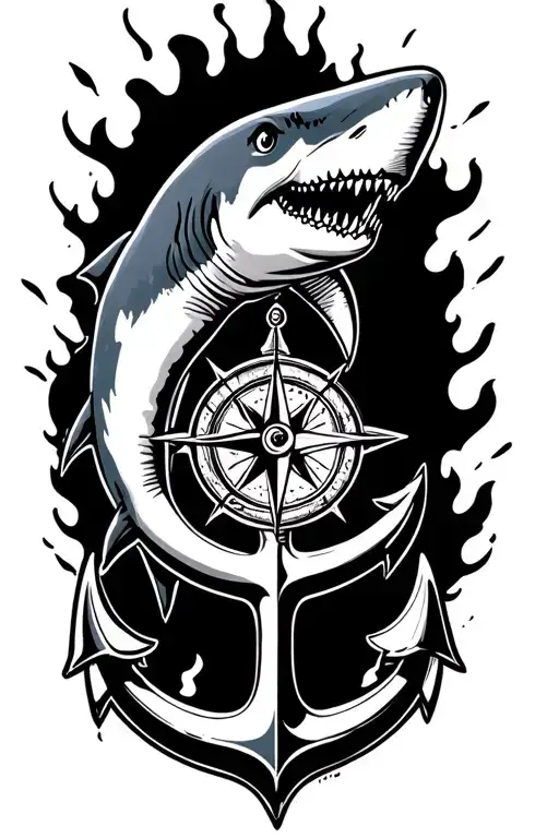 Boat Anchor And Compass Shark Emerging Victoriously From The Ashes