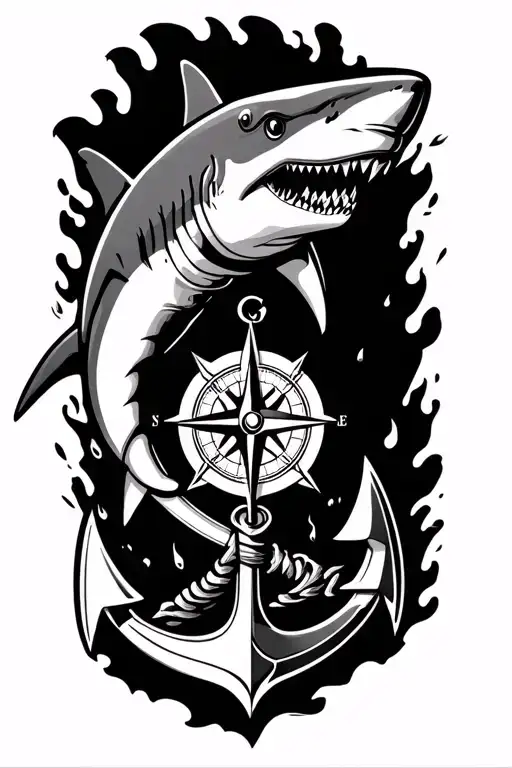 Boat Anchor And Compass Shark Emerging Victoriously From The Ashes