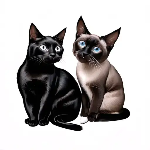 Minimalist Two Black Cats And A Siamese Cat Playing