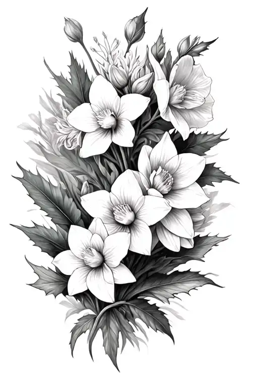 Holly And Narcissus And Gladiolus And Chrysanthemum