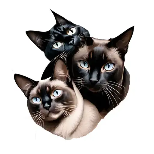 Minimalist Two Black Cats And A Siamese Cat Curled