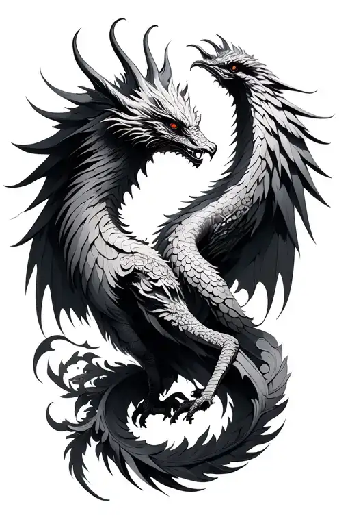 Pheonix And Dragon Intertwined