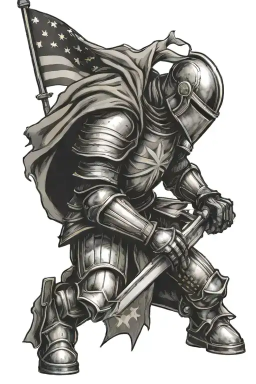 Knight Kneeling With American Flag