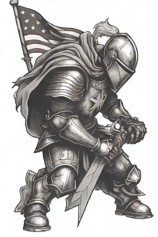 Knight Kneeling With American Flag