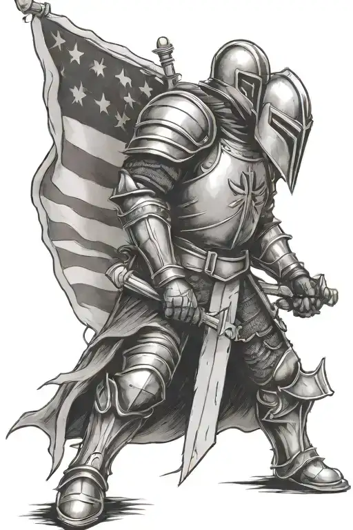 Knight Kneeling With American Flag