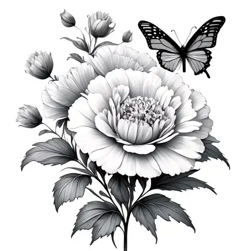 Carnation Flowers With Butterflies