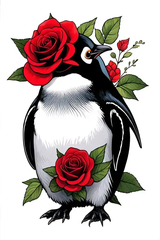 Penguin With Red Rose