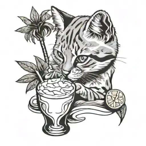 Generate A Tattoo Of A Sand Cat Drinking A Margarita