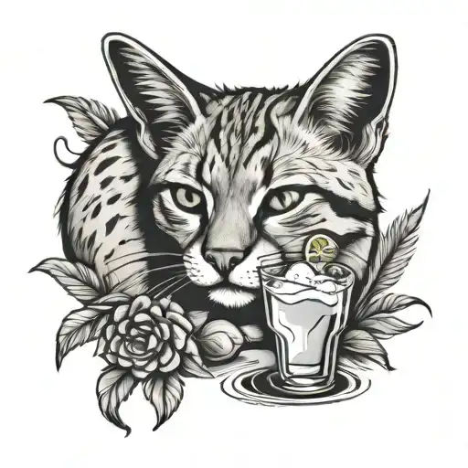 Generate A Tattoo Of A Sand Cat Drinking A Margarita