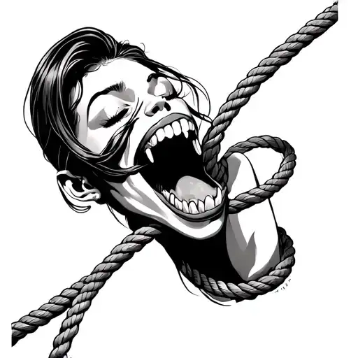 Girl Biting Rope Tied