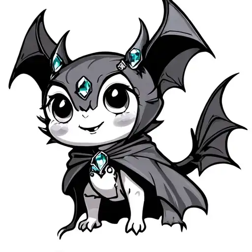 Cute Happy Cartoon Gothic Bat With Gemstones On Forehead And Wings Wearing A Cloak