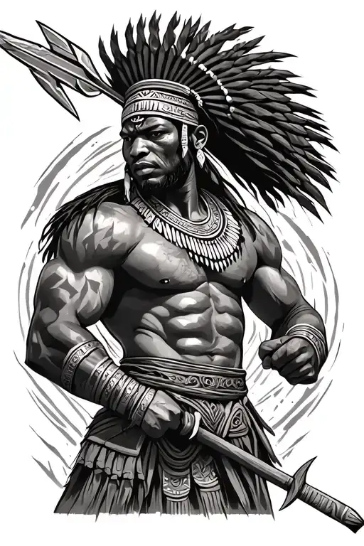 African Warrior Wielding Spear
