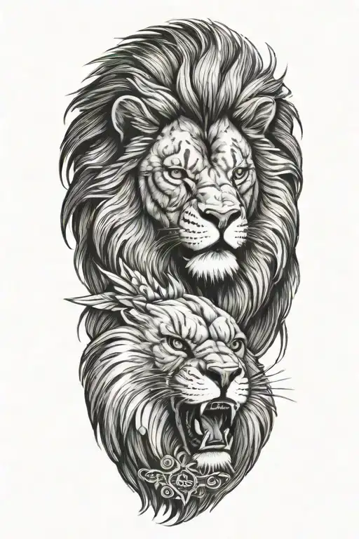 A Lion And An Eagle Perched