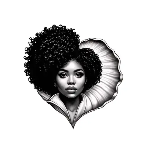 Calypso Afro Haired Female Heart Shell Turn Into Circular
