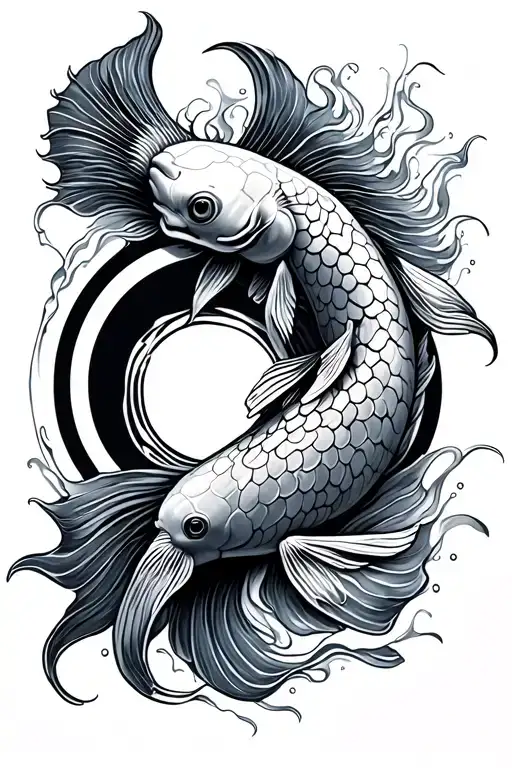 Koi Fish With Enso Circle As Part Of The Body